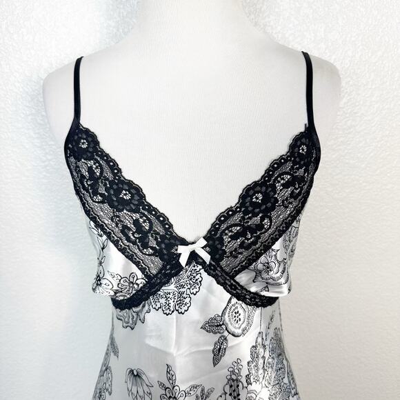 Y2K Babydoll Romantic Floral Print Lace Trim Chemise Satin Mini Slip Dress Large - Picture 2 of 14